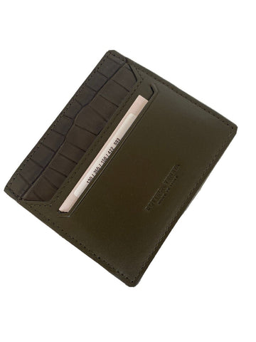 NWT $490 Bottega Veneta Men's Leather & Alligator Card Case Kaki 581060 Italy