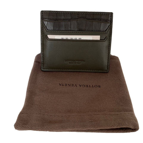 NWT $490 Bottega Veneta Men's Leather & Alligator Card Case Kaki 581060 Italy