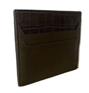 Neu mit Etikett: 490 $ Bottega Veneta Herren-Kartenetui aus Leder und Alligatorleder Kaki 581060 Italien 