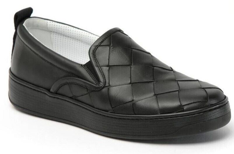 NIB $ 760 Bottega Veneta Intreciato Kalbsleder Schwarze Schuhe 8 US 578303 Italien 