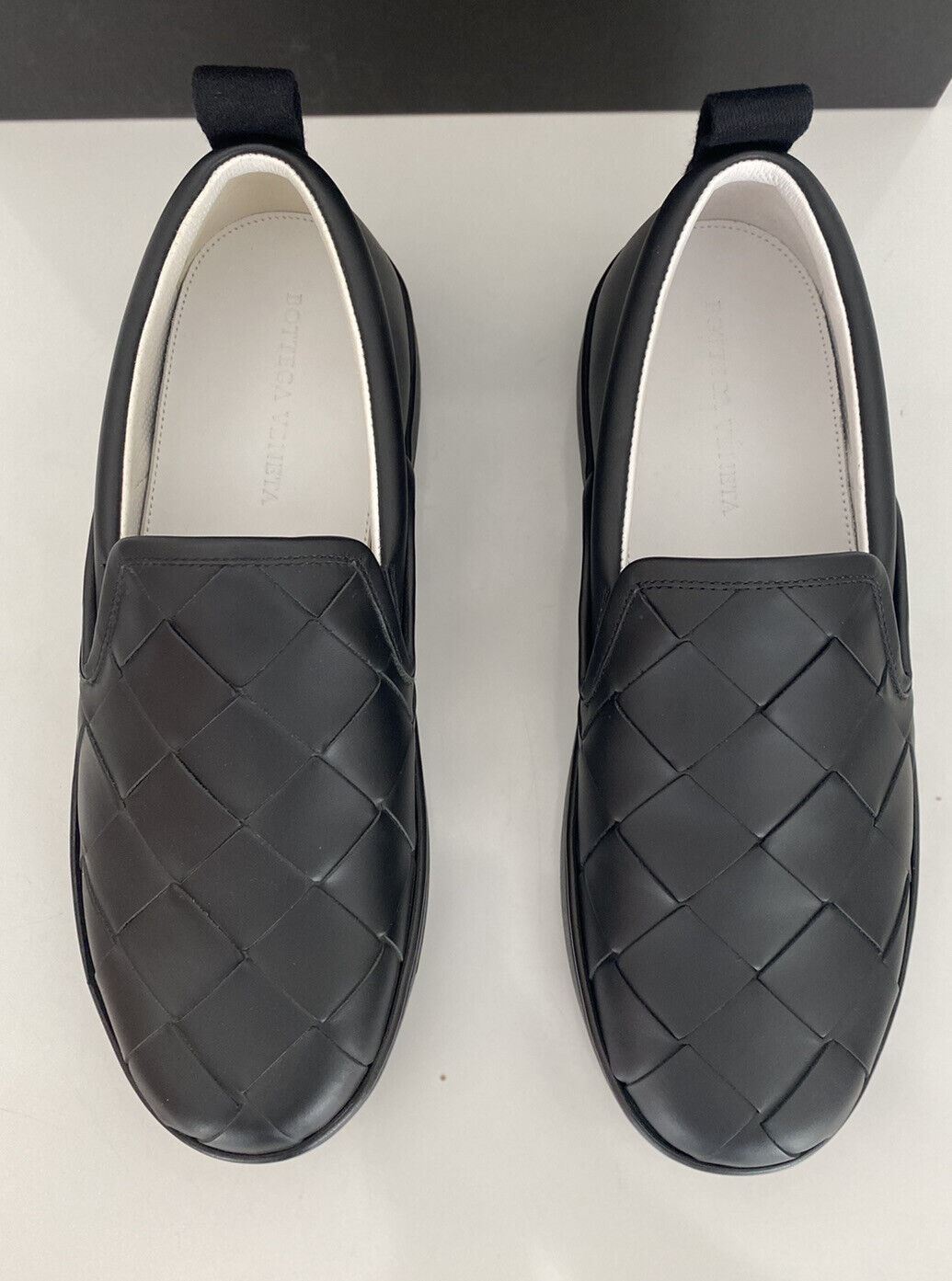 NIB $ 760 Bottega Veneta Intreciato Kalbsleder Schwarze Schuhe 8 US 578303 Italien 