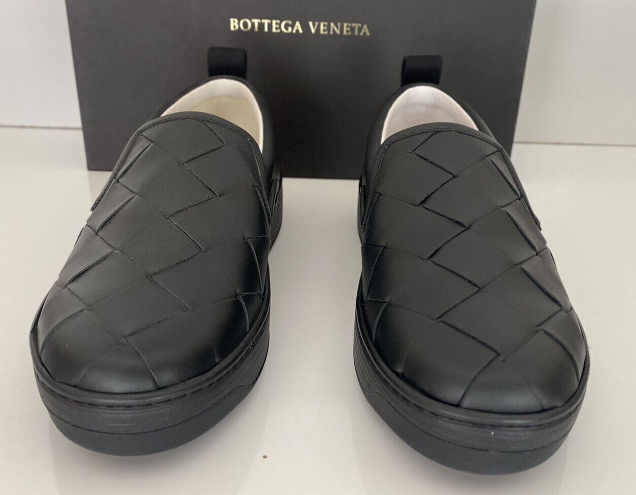 NIB $ 760 Bottega Veneta Intreciato Kalbsleder Schwarze Schuhe 8 US 578303 Italien 