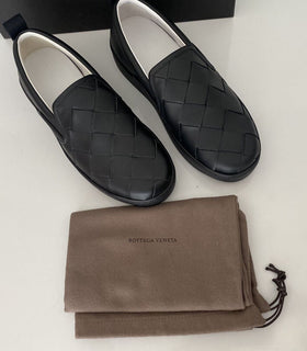 NIB $ 760 Bottega Veneta Intreciato Kalbsleder Schwarze Schuhe 10 US 578303 Italien 