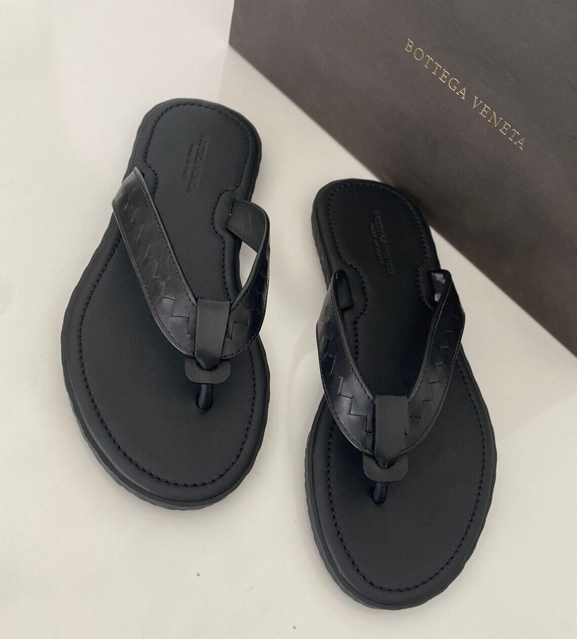 NIB $480 Bottega Veneta Men's Leather Black Sandals 12 US (45 Euro) 474942