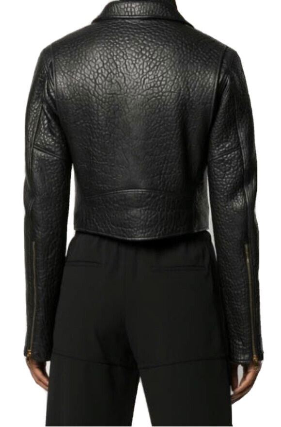 NWT 4250 долларов США Bottega Veneta Blouson Черная куртка из фактурной кожи 4 США (40) 572741