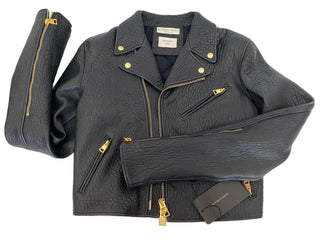 NWT $4250 Bottega Veneta Blouson Textured Leather Black Jacket 4 US (40) 572741
