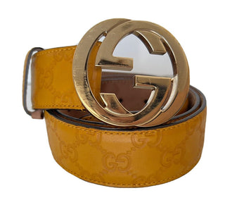 Gucci Herren GG Monogram Signature Senfgelber Ledergürtel 95/38 214351 Italien 