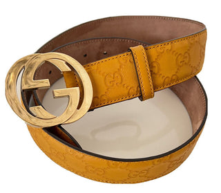 Gucci Herren GG Monogram Signature Senfgelber Ledergürtel 95/38 214351 Italien 