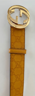 Gucci Herren GG Monogram Signature Senfgelber Ledergürtel 95/38 214351 Italien 