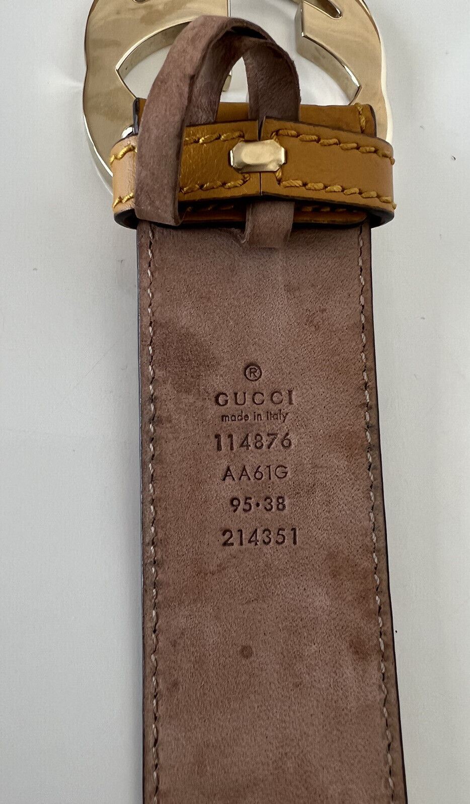 Gucci Herren GG Monogram Signature Senfgelber Ledergürtel 95/38 214351 Italien 