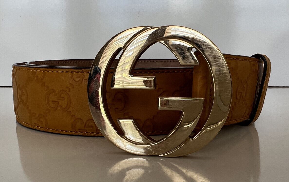 Мужской кожаный ремень Gucci GG Monogram Signature Горчично-желтый 95/38 214351 Италия 