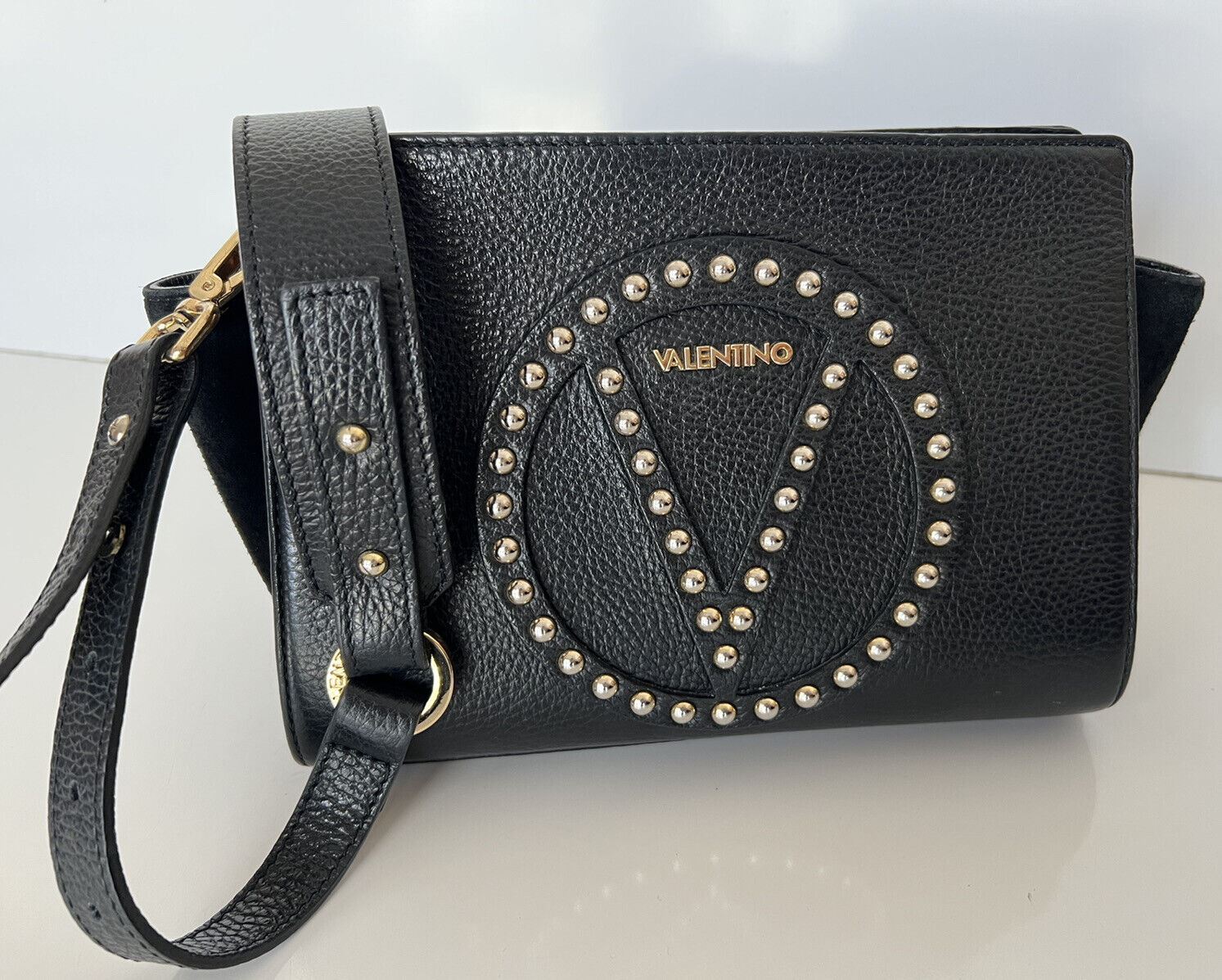 Mario Valentino Leather Chain Black Shoulder Strap studded Bag Made in Italy