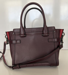COACH Willow Floral Mercer Satchel Leder Burgunderrote Tasche 