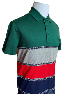 Neu mit Etikett: 650 $ Versace Blau gestreiftes maßgeschneidertes Baumwoll-Poloshirt Medium A84992