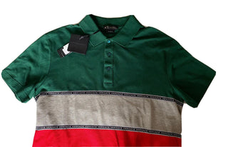 Neu mit Etikett: 650 $ Versace Blau gestreiftes maßgeschneidertes Baumwoll-Poloshirt Medium A84992