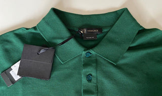 Neu mit Etikett: 650 $ Versace Blau gestreiftes maßgeschneidertes Baumwoll-Poloshirt Medium A84992