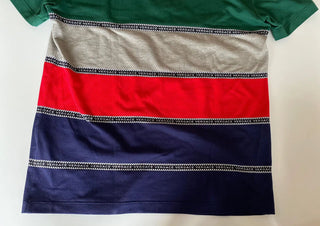 Neu mit Etikett: 650 $ Versace Blau gestreiftes maßgeschneidertes Baumwoll-Poloshirt Medium A84992