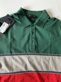 Neu mit Etikett: 650 $ Versace Blau gestreiftes maßgeschneidertes Baumwoll-Poloshirt Medium A84992