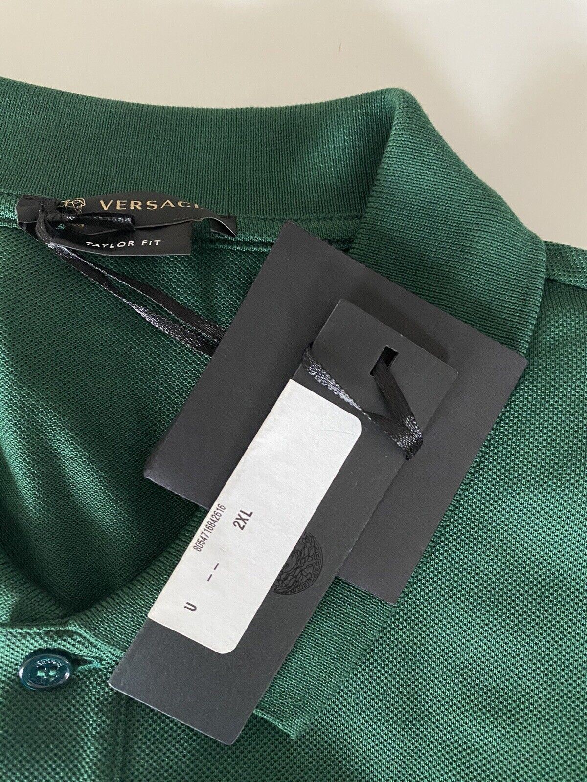 Neu mit Etikett: 650 $ Versace Blau gestreiftes maßgeschneidertes Baumwoll-Poloshirt 2XL A84992 Italien