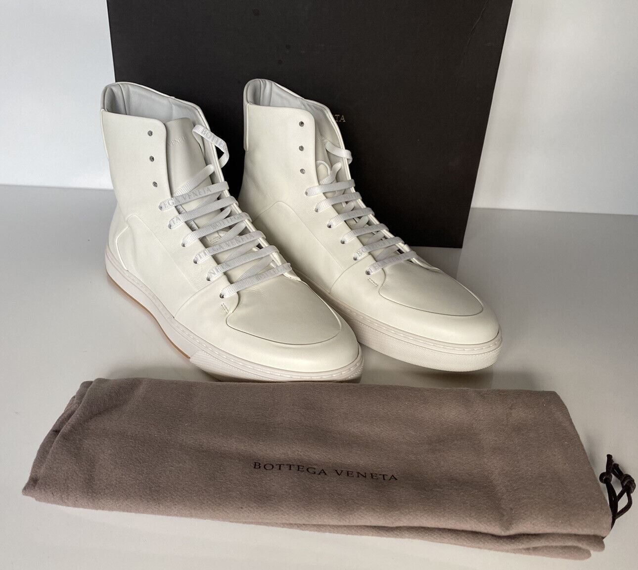 NIB $890 Bottega Veneta Speedster Leather White High-top Sneakers12 US 611143