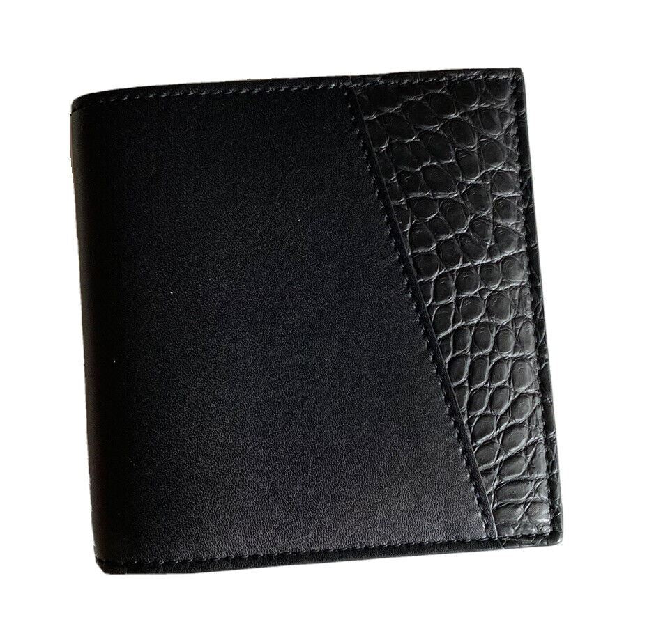 Neu mit Etikett: 750 $ Bottega Veneta Bifold-Geldbörse aus schwarzem Alligatorleder und französischem Leder 583611 