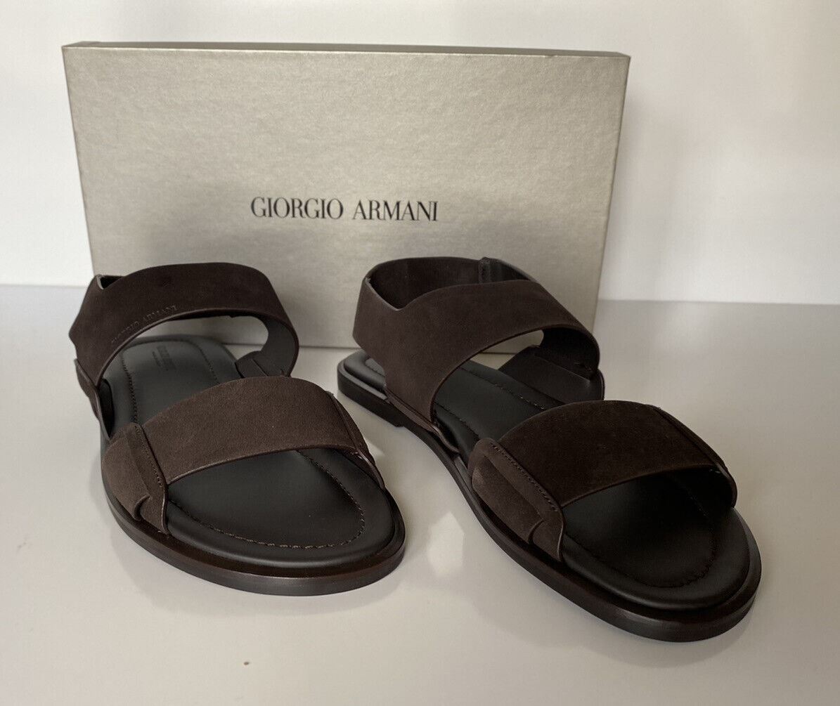 NIB $625 Giorgio Armani Braune Wildleder/Leder-Knöchelriemensandalen 10 US X2P064 IT 