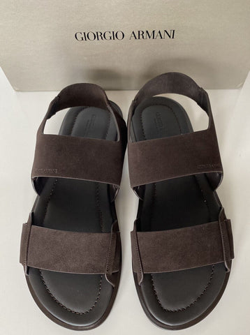 NIB $625 Giorgio Armani Braune Wildleder/Leder-Knöchelriemensandalen 10 US X2P064 IT 