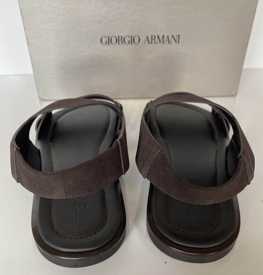 NIB $625 Giorgio Armani Braune Wildleder/Leder-Knöchelriemensandalen 10 US X2P064 IT 