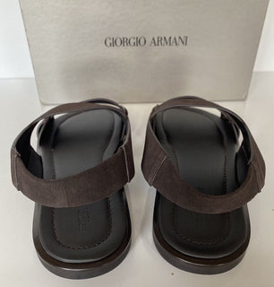 NIB $625 Giorgio Armani Braune Wildleder/Leder-Knöchelriemensandalen 9 US X2P064 IT 