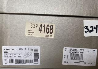NIB $625 Giorgio Armani Braune Wildleder/Leder-Knöchelriemensandalen 10,5 US X2P064 