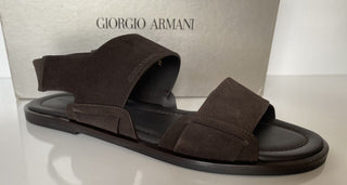 NIB $625 Giorgio Armani Braune Wildleder-/Leder-Knöchelriemensandalen 12 US X2P064 IT 