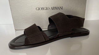 NIB $625 Giorgio Armani Braune Wildleder-/Leder-Knöchelriemensandalen 12 US X2P064 IT 