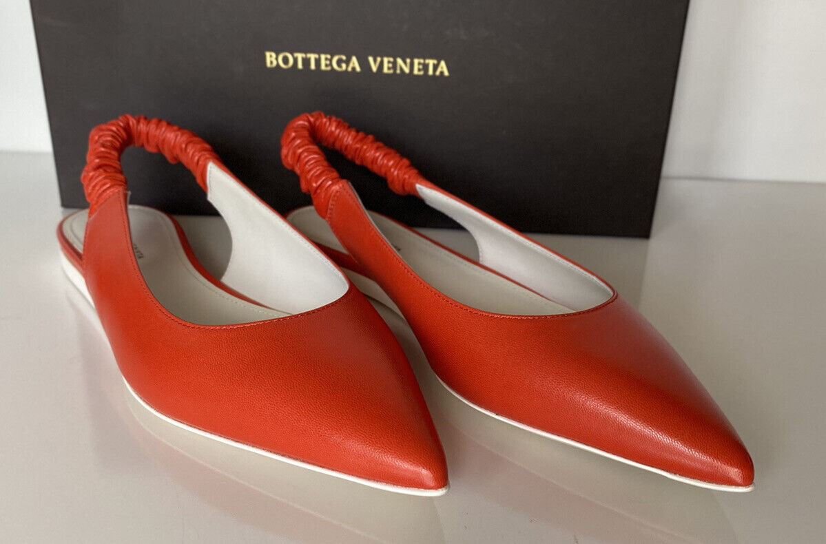 NIB $620 Bottega Veneta Women's Flat Pump Reddish Orange Shoes 7 US 565640 Italy