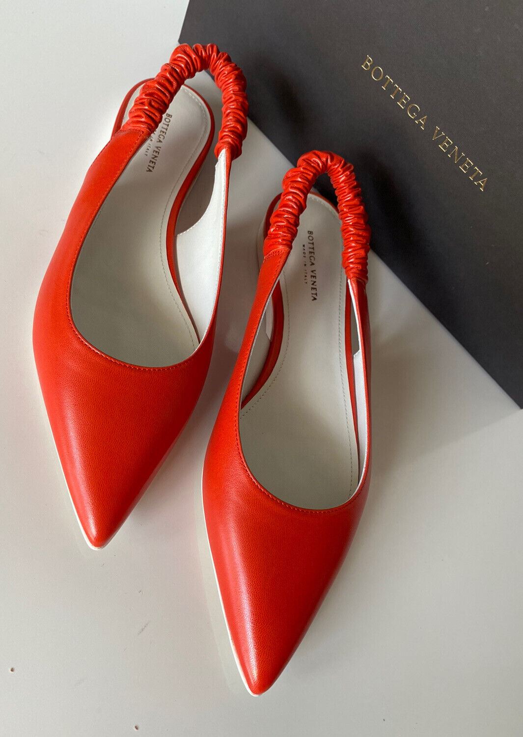 NIB $620 Bottega Veneta Women's Flat Pump Reddish Orange Shoes 7 US 565640 Italy