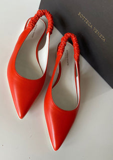 NIB $ 620 Bottega Veneta Damen-Flachpumps Rötlich-Orange Schuhe 7 US 565640 Italien 