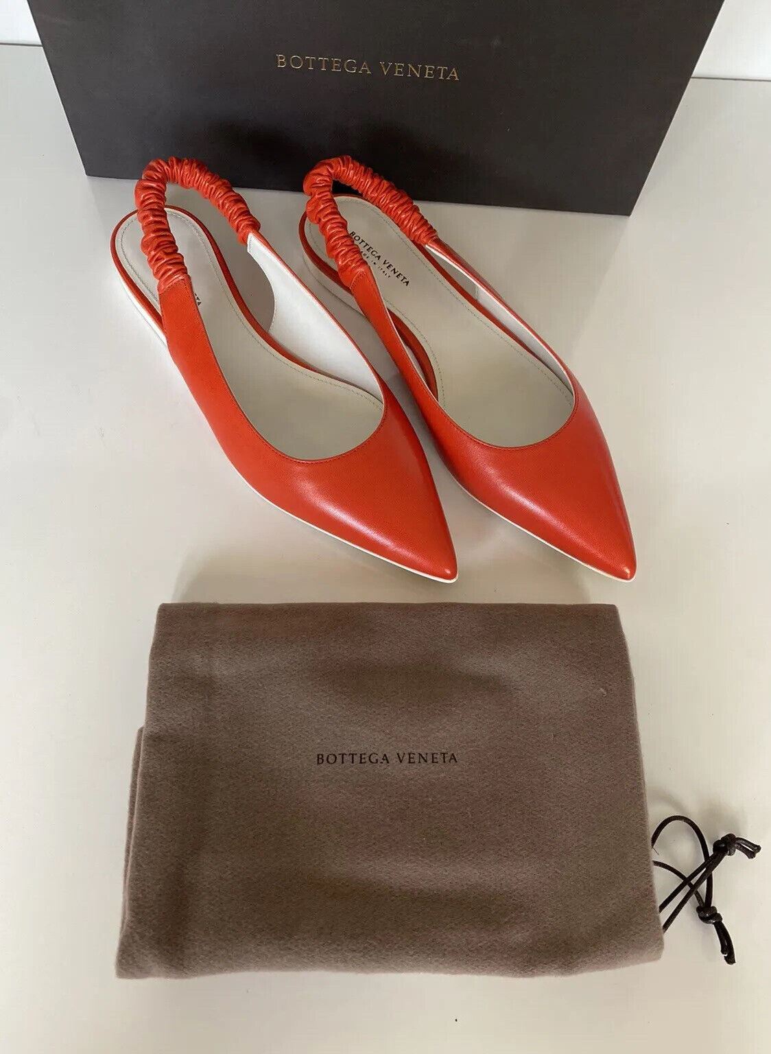 NIB $620 Bottega Veneta Women's Flat Pump Reddish Orange Shoes 7 US 565640 Italy