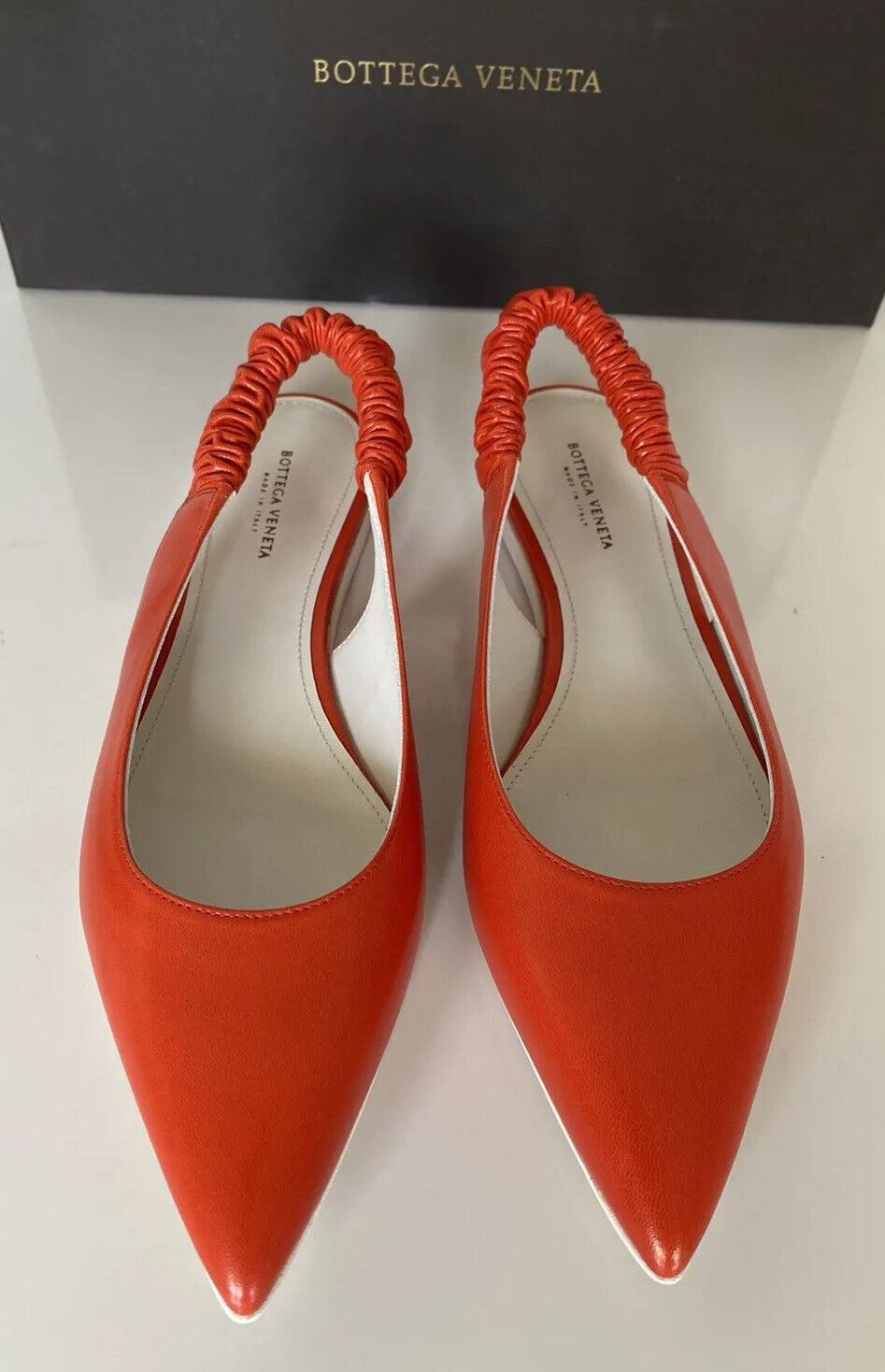 NIB $620 Bottega Veneta Women's Flat Pump Reddish Orange Shoes 7 US 565640 Italy