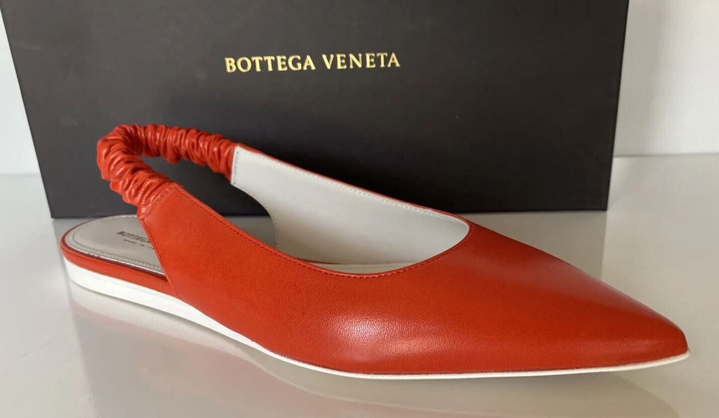 NIB $620 Bottega Veneta Women's Flat Pump Reddish Orange Shoes 7 US 565640 Italy