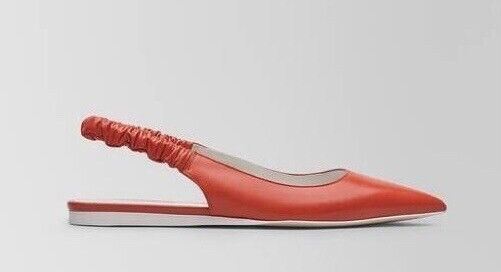 NIB $620 Bottega Veneta Women's Flat Pump Reddish Orange Shoes 7 US 565640 Italy