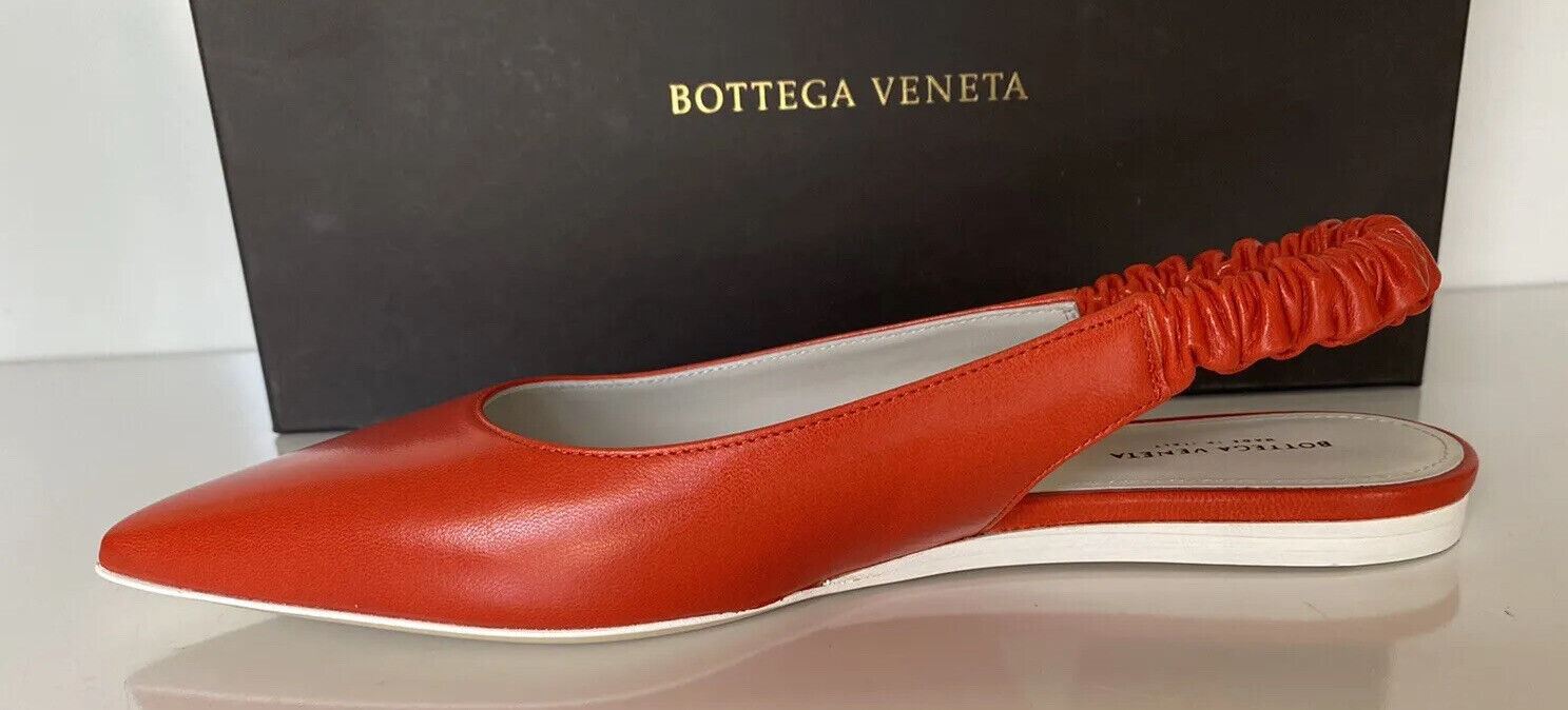 NIB $620 Bottega Veneta Women's Flat Pump Reddish Orange Shoes 7 US 565640 Italy