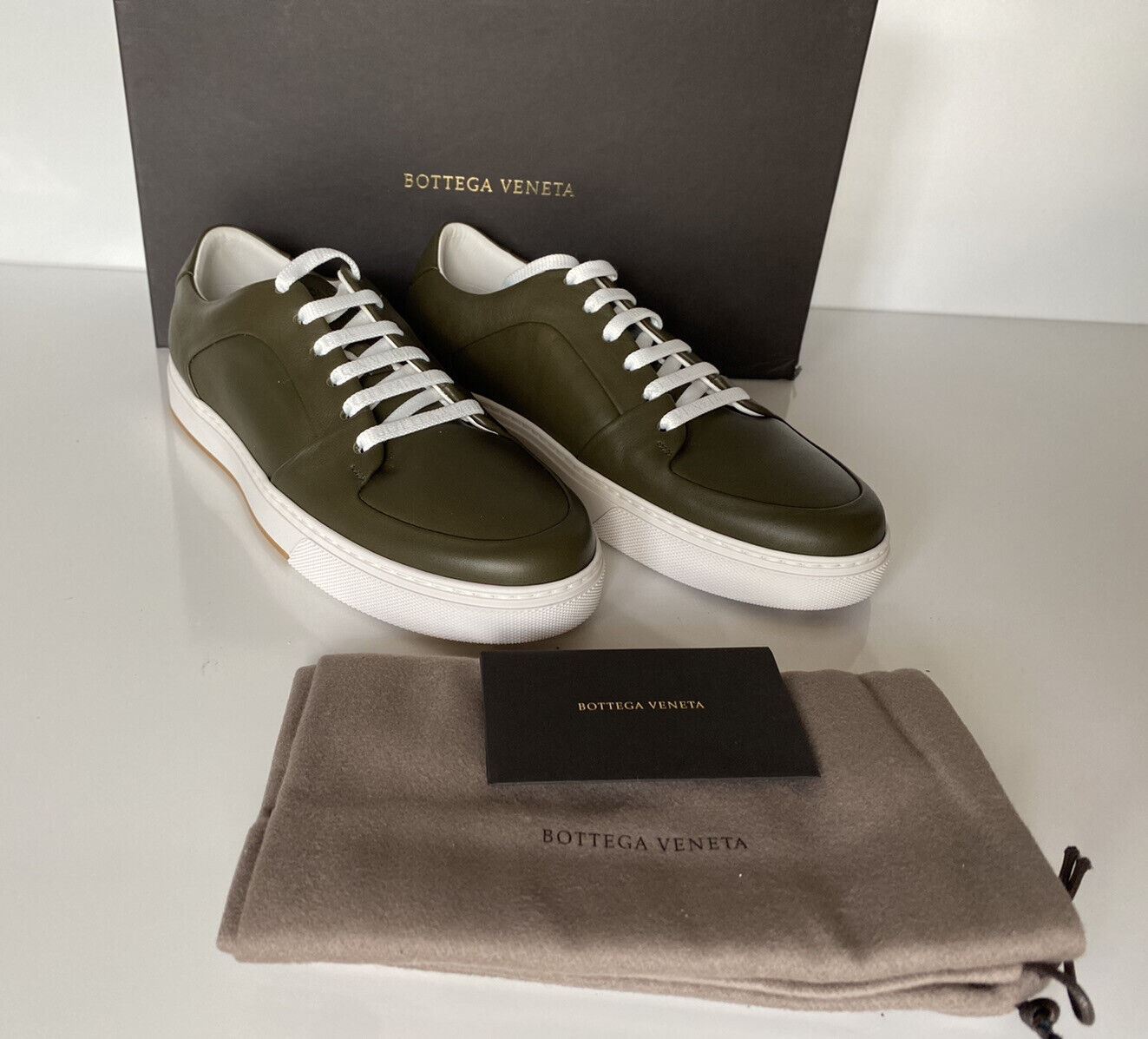 NIB $750 Bottega Veneta Men's Speedster Leather Kaki Sneakers 10.5 US 608761