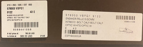 NIB 760 долларов США Bottega Veneta Белые туфли из телячьей кожи с резиновой подошвой и оптикой, 10, США 578303 