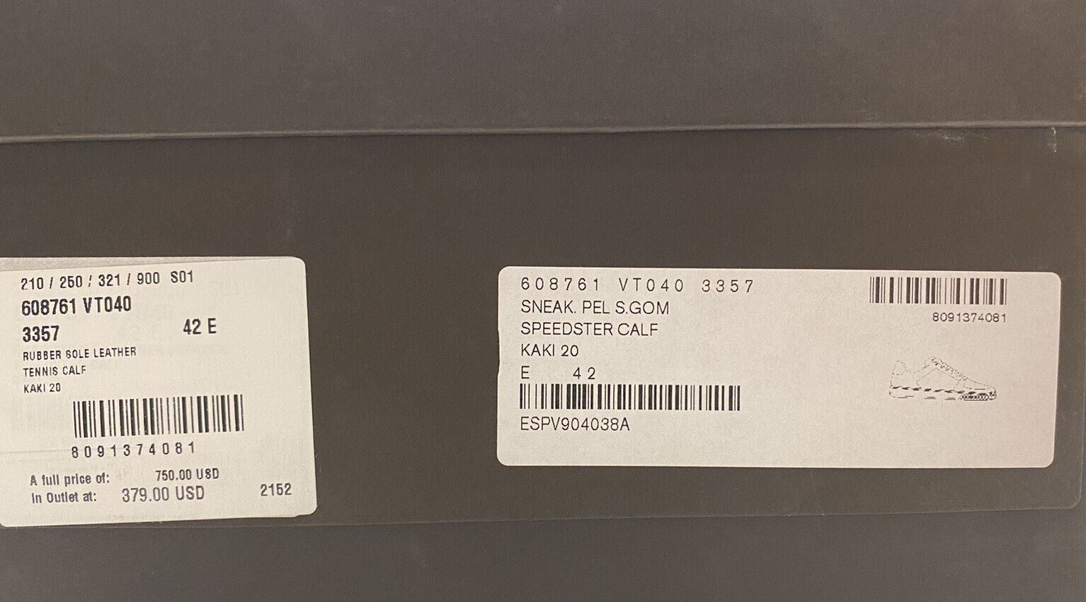 Мужские кроссовки Kaki Speedster из телячьей кожи Bottega Veneta, стоимость 750 долларов США, 9, США 608761 