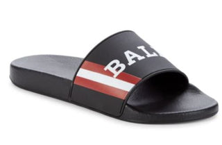 NIB $195 Bally Men's Slide Rubber Black Simon Logo Sandals 11 US 6234034