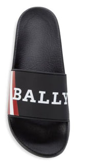 NIB $195 Bally Men's Slide Rubber Black Simon Logo Sandals 11 US 6234034