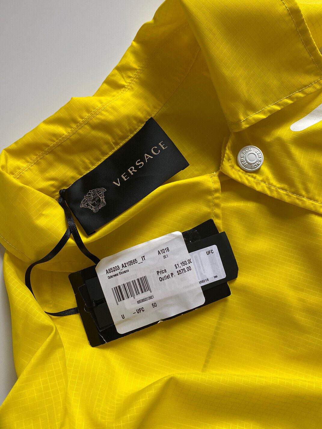 NWT $1150 Versace Men's Button Down Yellow Raincoat Jacket S (46 Euro) A85203 IT