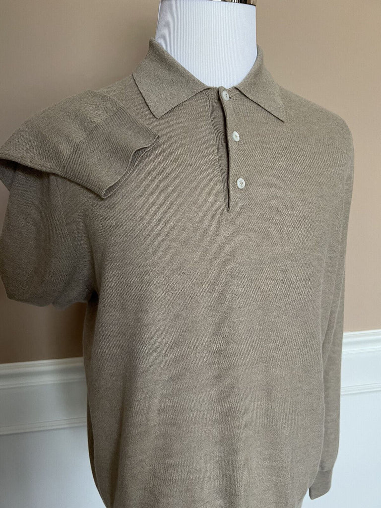 Neu mit Etikett: 995 $ Ralph Lauren Purple Label Haferflocken-Poloshirt aus Seide/Kaschmir L Italien