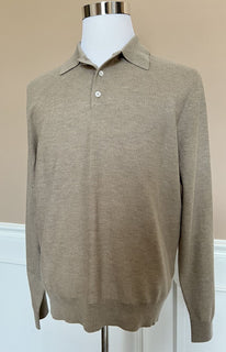 Neu mit Etikett: 995 $ Ralph Lauren Purple Label Haferflocken-Poloshirt aus Seide/Kaschmir L Italien