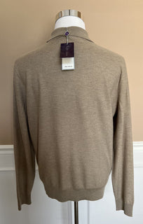 Neu mit Etikett: 995 $ Ralph Lauren Purple Label Haferflocken-Poloshirt aus Seide/Kaschmir L Italien