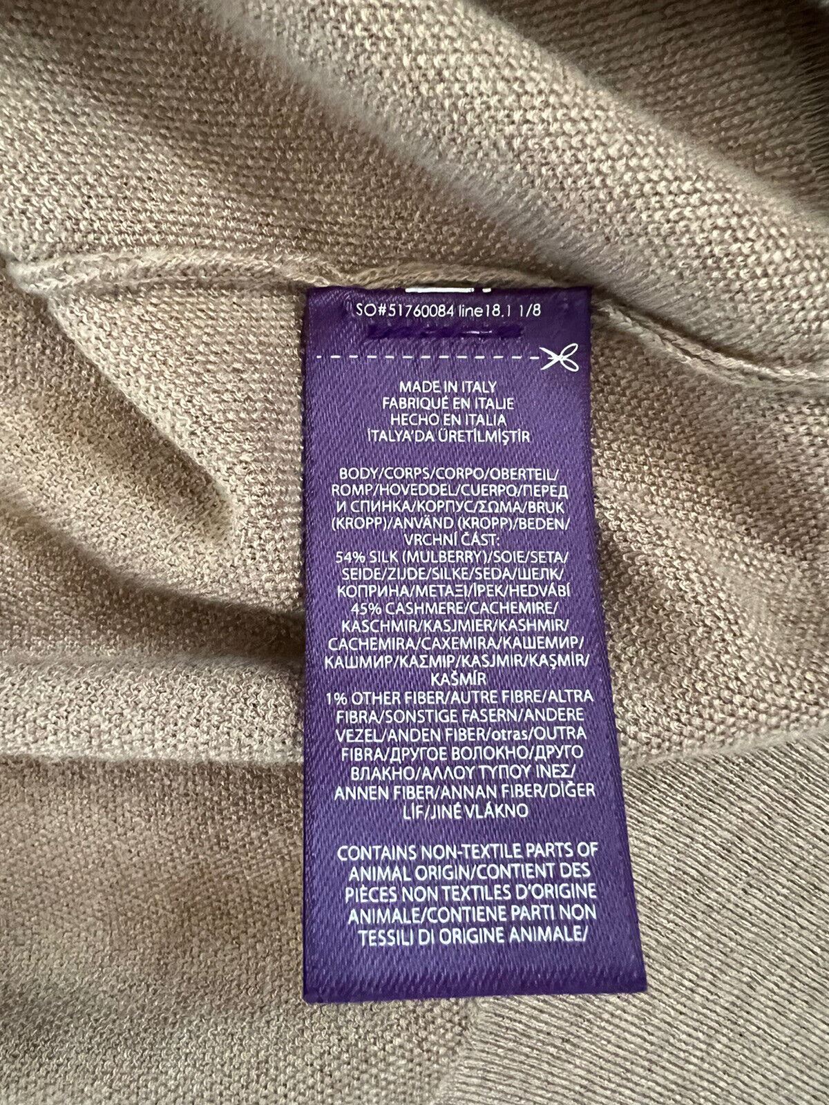 Neu mit Etikett: 995 $ Ralph Lauren Purple Label Haferflocken-Poloshirt aus Seide/Kaschmir L Italien